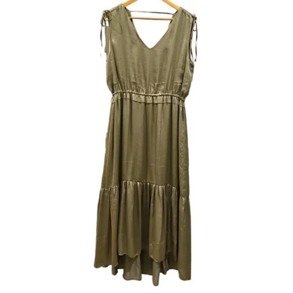 T Tahari Green Airflow Tiered High-Low Dress - Size Large